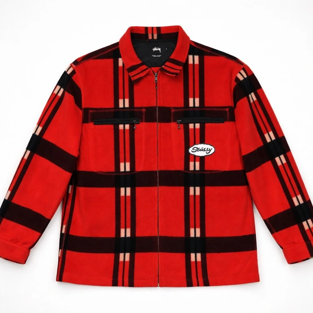 Stüssy Red Plaid Full-Zip Jacket – Men’s Size Large – Excellent Condition - Picture 1 of 2